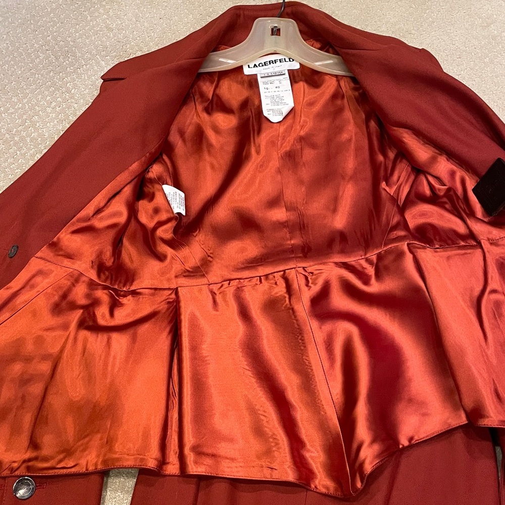 Vintage Karl Lagerfeld full line Rust Two-Piece Skirt Suit with Belt - Picture 6 of 7